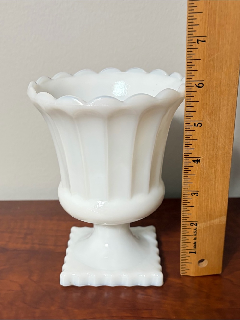 White Milk Glass Scalloped Pedestal Vase - Picture 6 of 8